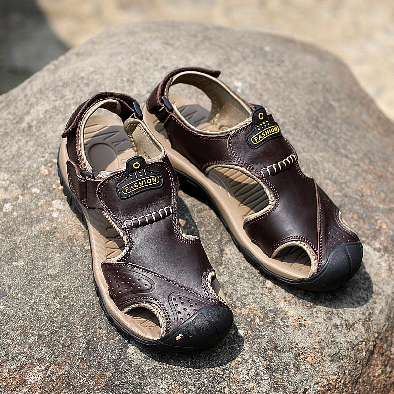 2024 Summer Sandals Men Beach Slippers Handmade Genuine Leather Man Slippers Men Casual Outdoor Non-slip Sandals Male