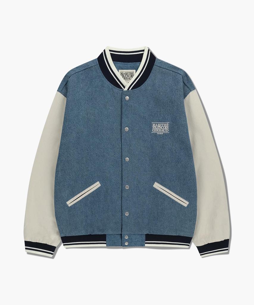 Marith + Franois Girbaud Classic Logo Embroidery Denim Varsity Jacket Light Blue
