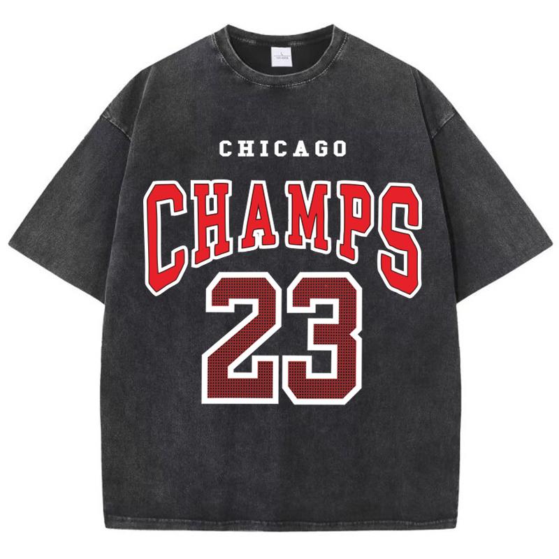 Women'S Cotton Washed T-Shirts All-Math Loose Distressed Tops Chicago Champs 23 Letter Prints Short Sleeve Summer Female Clothes