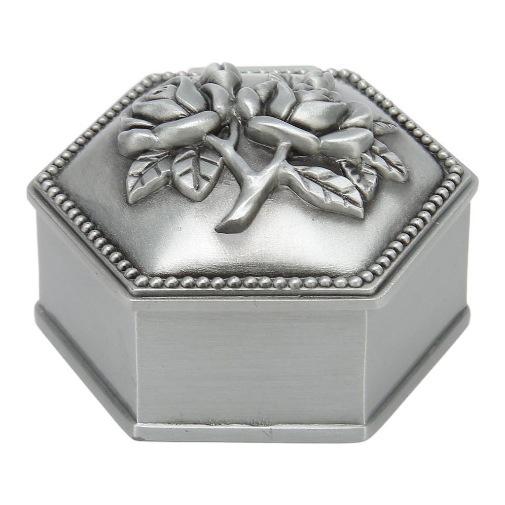 Металлическая шкатулка для украшений Роза Сплав цинка Шкатулка для мелочей Винтажная шестиугольная шкатулка для хранения украшений для колец