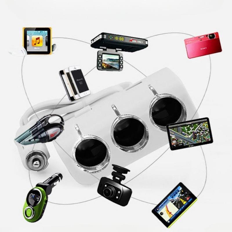 Car Cigarette Lighter One To Three Power Distributor, 60W Multifunctional Car Charger Dual USB Car Phone Charger Usb Hub