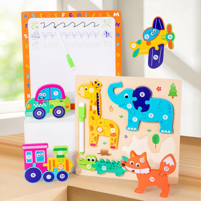 Children'S Early Education Puzzle Two-In-One Character Puzzle Drawing Board Exercise Hand-Eye Coordination Role Cognitive Toy