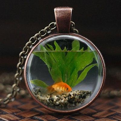 Новая мода Золотая рыбка стеклянный кабошон ожерелье ретро подвески ювелирные изделия ручной работы