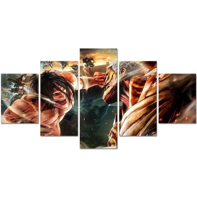 No Frame Modular 5 Pieces ATTACK ON TITAN Poster Canvas Painting Anime Characters Print Picture Living Room Home Decor Wall Art