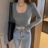 Women's Slim Fit Ribbed U-Neck Long-Sleeve Tee - New Autumn/Winter Korean Style