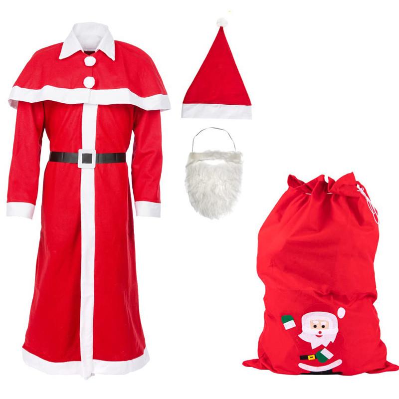 Adult Men Santa Claus Xmas Dress Up Hat Robe Belt Cloak Sets Christmas New Year Cosplay Costumes Performance Role Play Outfit