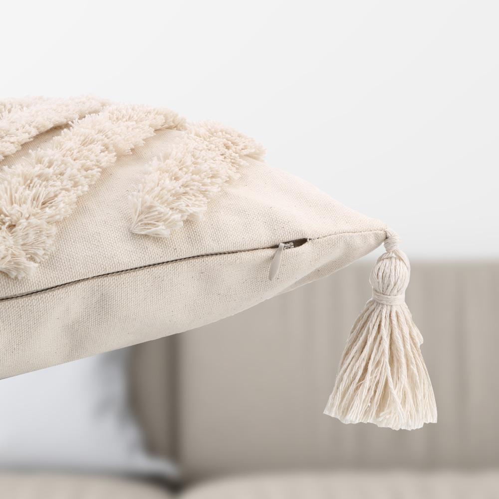 Наволочка ручной работы из тканого материала с бежевыми кисточками, наволочка в стиле бохо с кисточками, украшение для дивана и гостиной, домашний декор