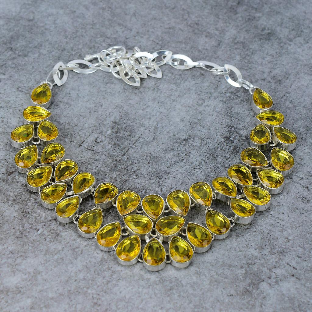 Citrine Gemstone Handmade 925 Sterling Silver Jewelry Necklace 18" M-328