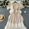 Summer Women Elegant Bowtie Lace Crochet Flower Office Work Party Dresses