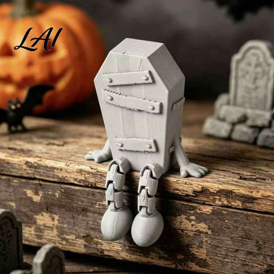 Halloween Tabletop Decoration Articulated Coffin-Shaped Character Figurine 3D Printed Posable Gothic Jointed Trendy Dark Room Decor Casket Ornament