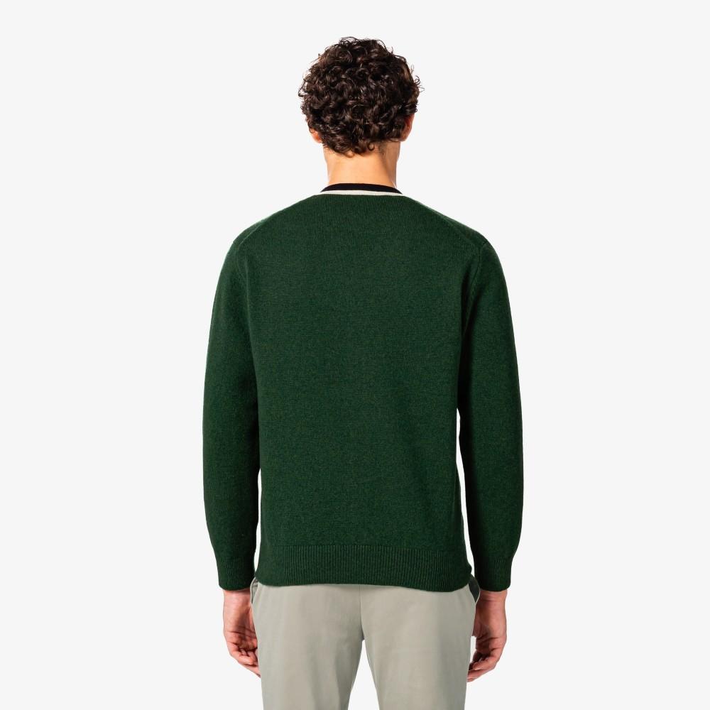 Lacoste Мужской кардиган с V-образным вырезом из тонкой шерсти AH660E-55NYZP