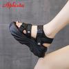 Fashion Aphixta 2025 Buckle Height Increaming Canvas 6.5cm Wedge Heel Platfom Sandals Women Shoes Black Thick Bottom Slides