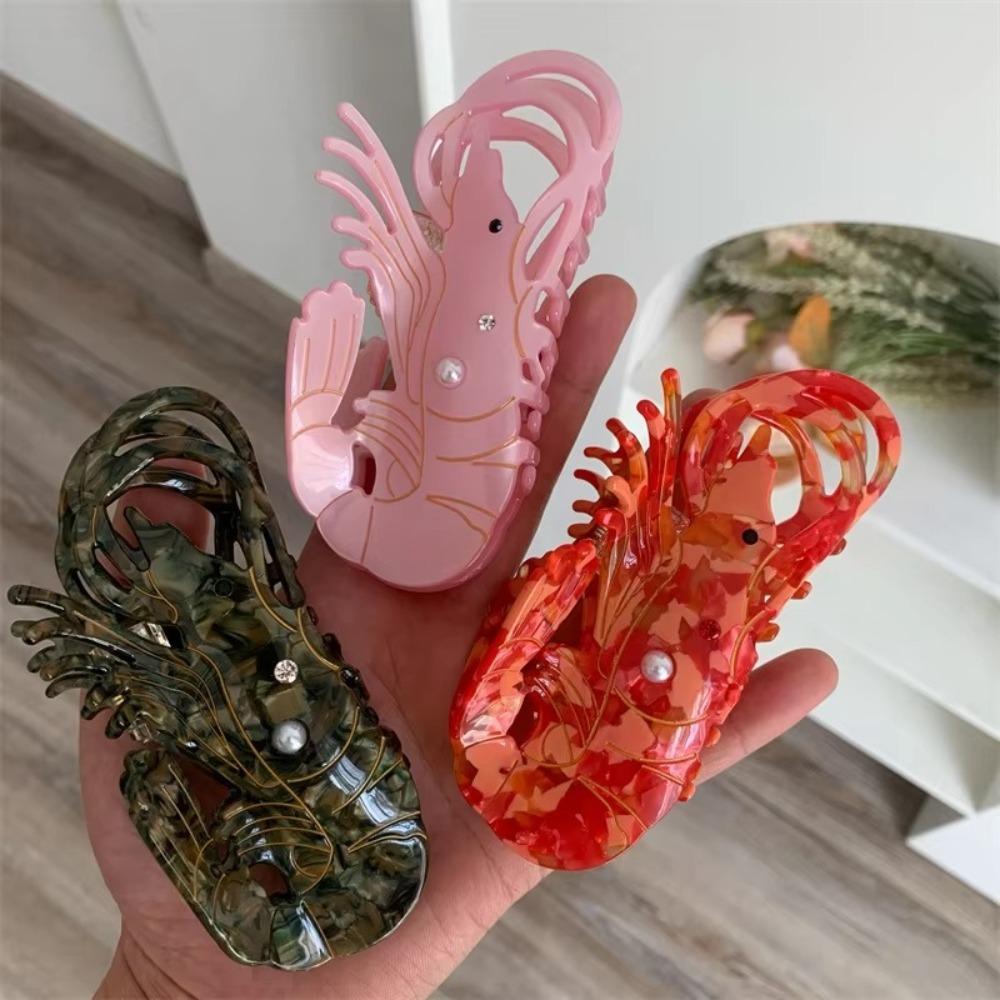 Ацетатный краб для волос с креветкой, дизайн «груша» со стразами, крабы-лобстеры для волос, зажим для захвата волос, для девочек