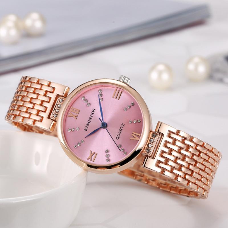 KINGNUOS Высококачественные модные женские часы с бриллиантами, водонепроницаемые женские часы с твердым стальным ремешком