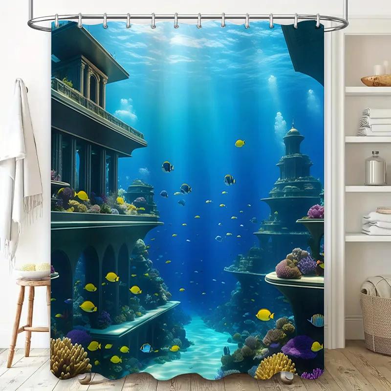 Шторка для душа «Подводный мир» 3D-печать, Декор для ванной с изображением рыбок и кораллов для украшения ванной комнаты – Доступны нестандартные размеры от