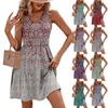 Женское летнее модное повседневное плиссированное платье без рукавов с v-образным вырезом и градиентным принтом
