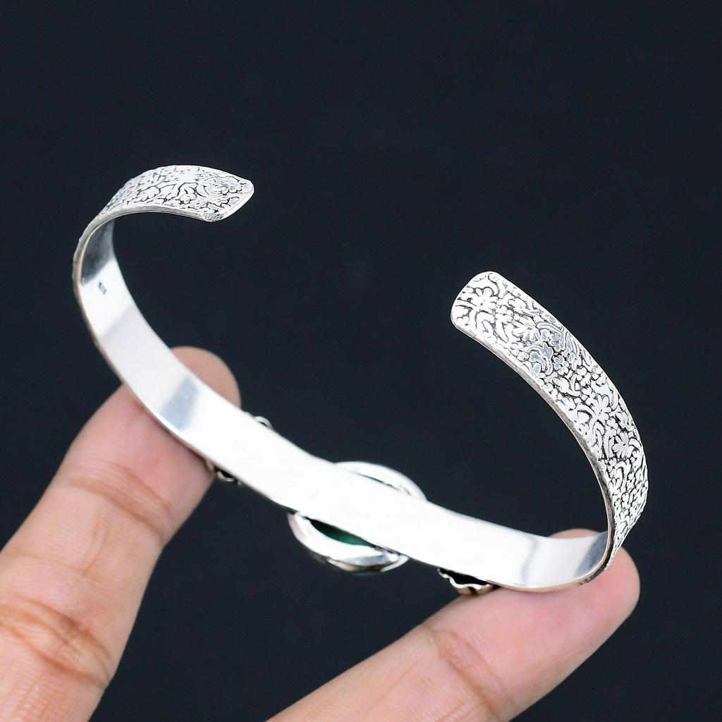 Натуральный малахитовый браслет-манжета, регулируемый, из стерлингового серебра 925 пробы для девочек