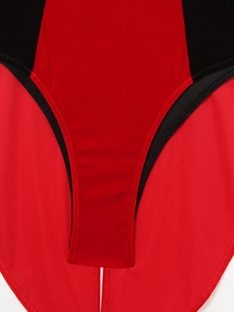 Womens Circus Ringmaster Halloween Cosplay Bodysuit Fringe Epaulette Bow Long Sleeve Velvet Jumpsuit