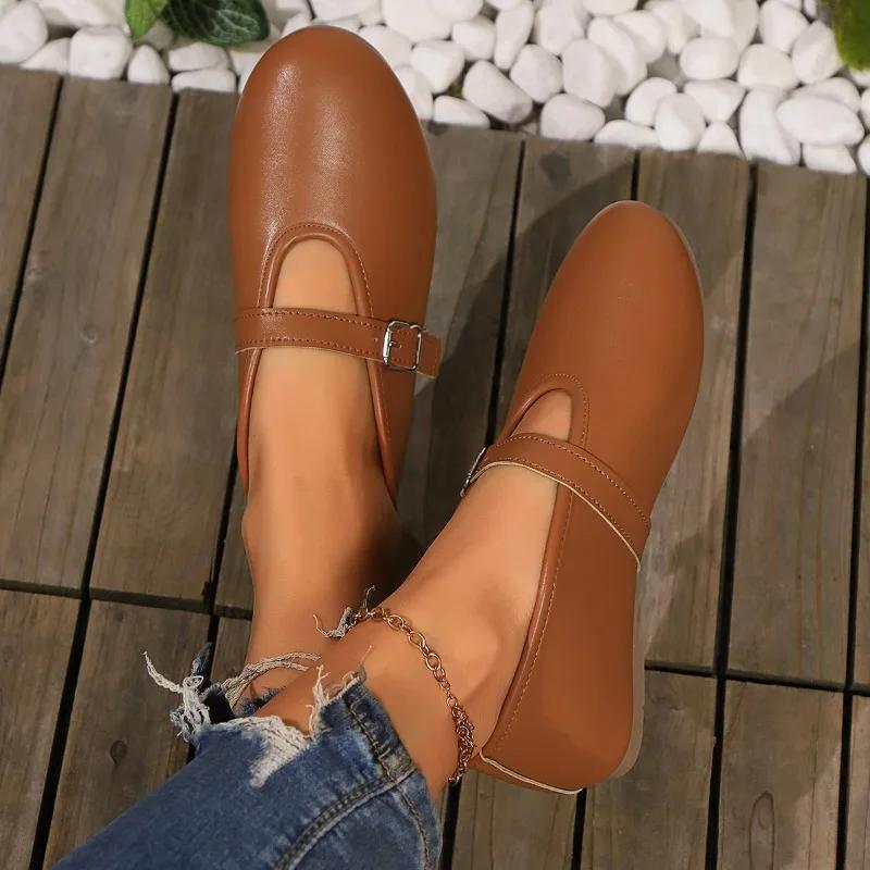 2024 Горячая Распродажа Женская Обувь Круглый Носок Низкий Каблук Повседневная Спортивная Обувь Мелкий Носок Мягкая Осенняя Новая Платье Удобная Zapatos