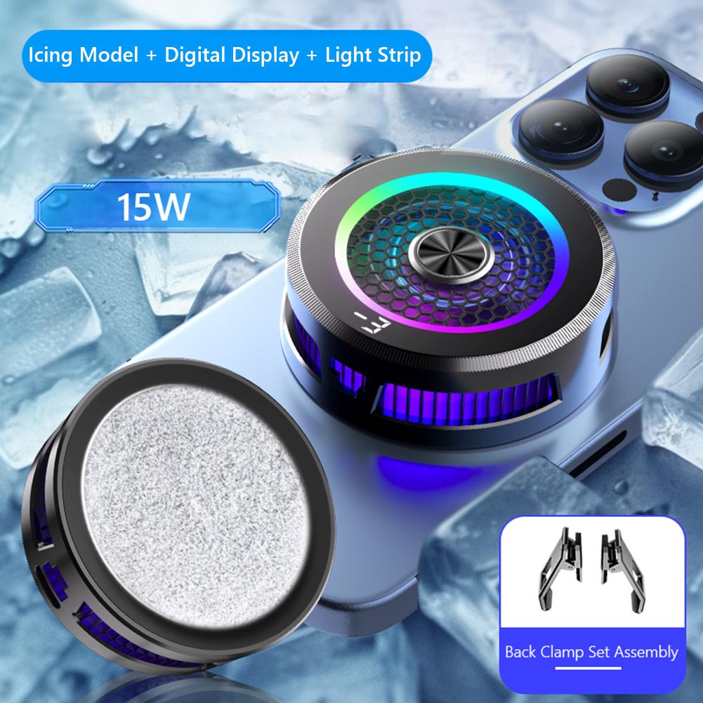 AL19 Phone Magnetic Cooler Fan 2 in1 Semiconductor Freezable Ice Cooling Radiator Digital Display Mobile Phone Radiator for iPad
