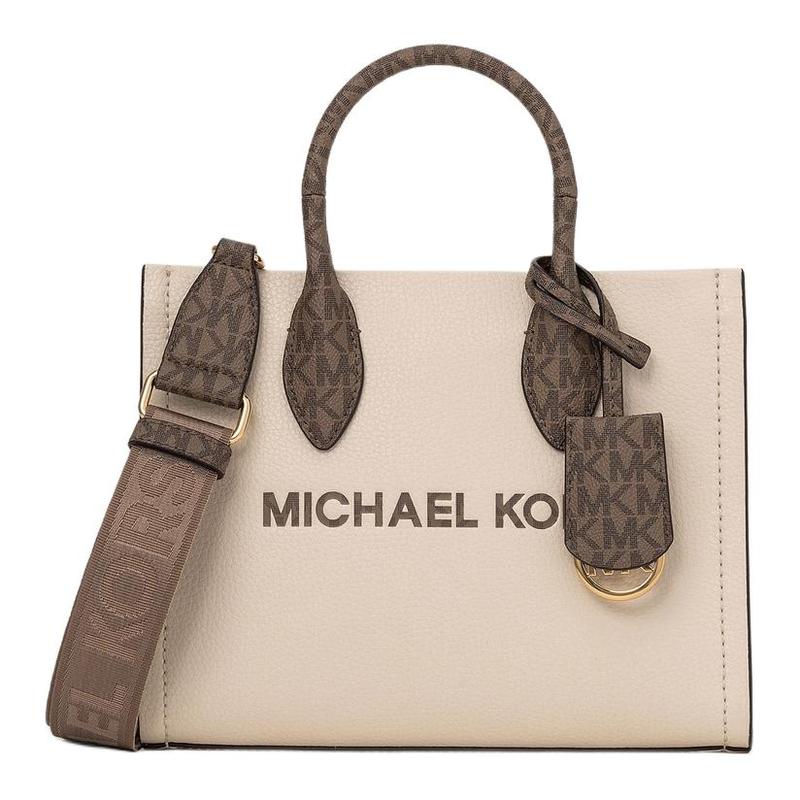 Michael Kors Mirella Логотип Золотая Фурнитура Кожа Теленка Сумка-Тоут Сумка для Покупок Наплечная Ручная Сумка Маленькая Женская Светло-Кремовая