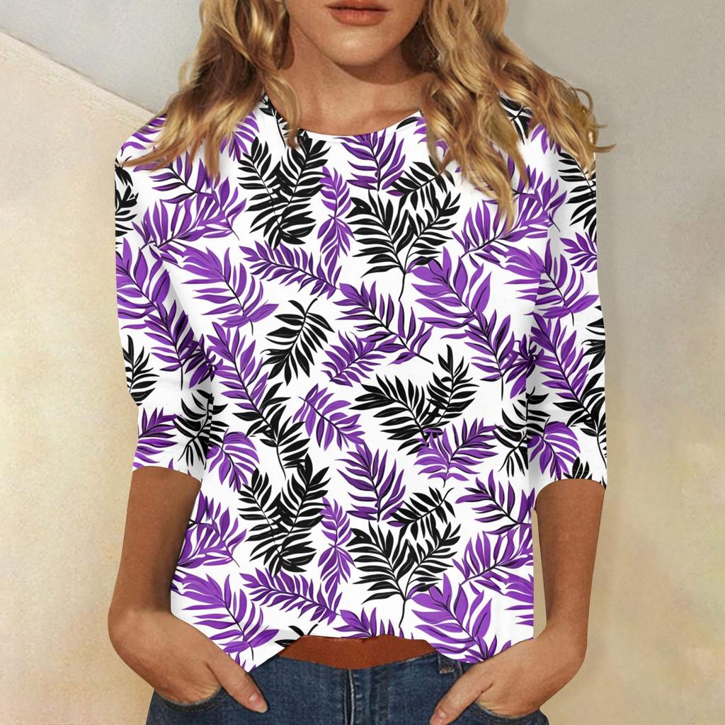 Женская модная повседневная футболка с круглым вырезом и рукавом 3/4, женский топ