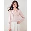 [TRENDOUX] blouse ladies long sleeve v neck race bow tie frills shirt tops shirt Plain color simple chiffon office formal blouse Fashionable