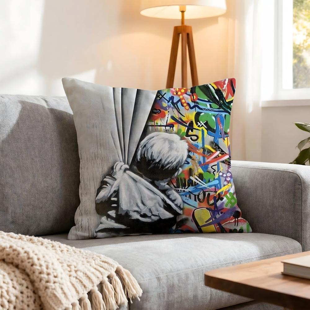 Artist Banksy Cushion Cover 1Pcs Decorative Covers Soft Cushion Case For Sofa Couch Decor 40X40 45X45 Pillowcases