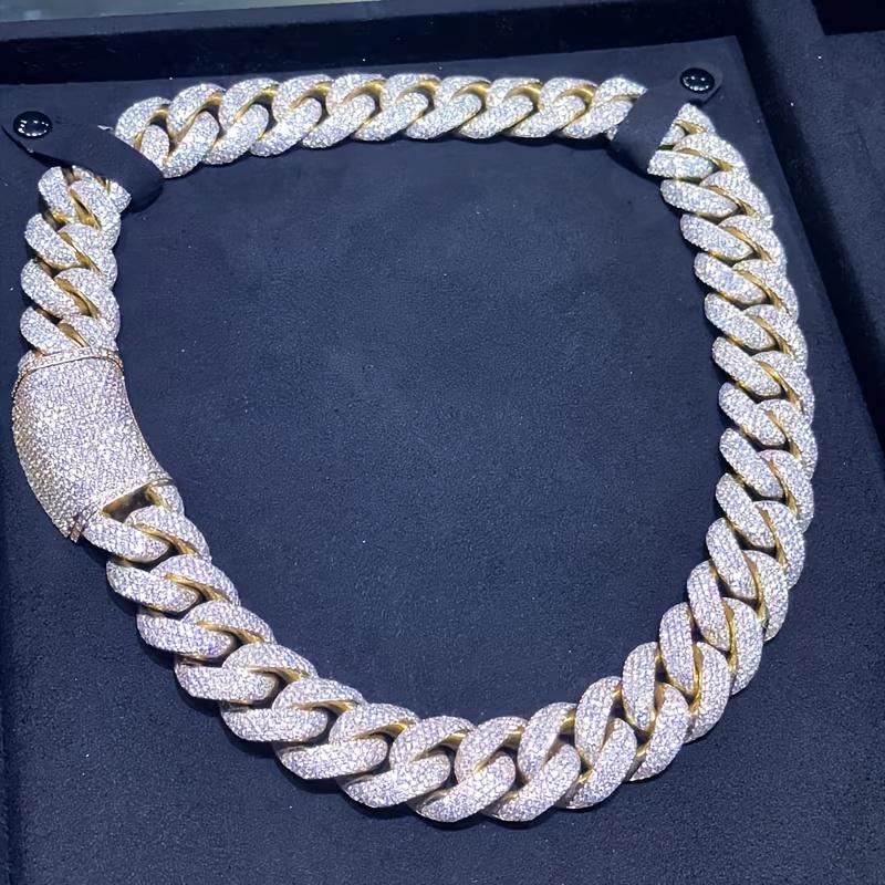 High-Quality Designer Copper-Set Moissanite Cuban Chain Necklace | 18K Golden Plated Golden-Plated Craftsmanship, Handcrafted Hi