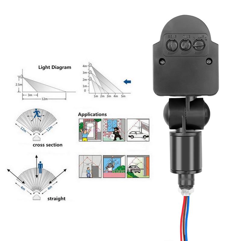 Автоматический инфракрасный PIR датчик движения DC12V, светодиодный сенсор движения, настенный, с таймером, для улицы, 12-вольтовый, выключатель света