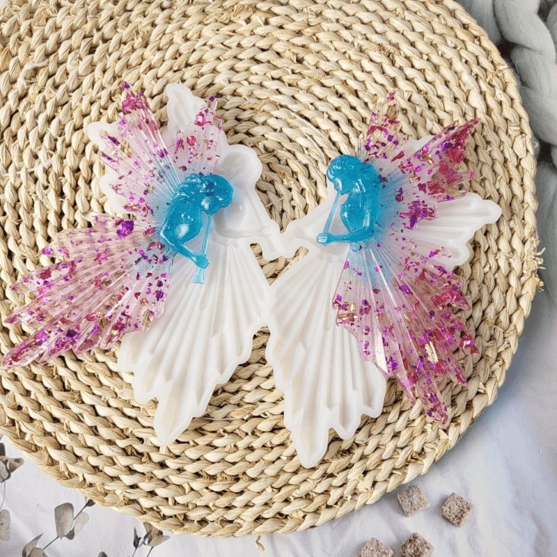 Crystal Drop Glue DIY Angel Mold Symmetrical Left and Right Blowing Flute with Wings Fairy High Mirror Silicone Mold