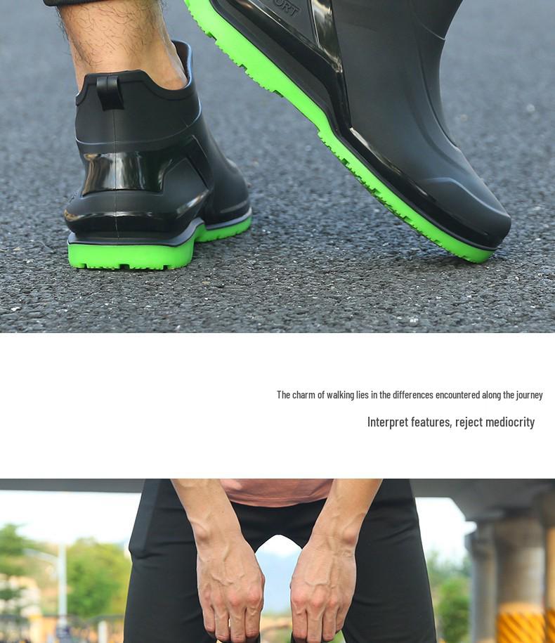 Men's British Style Short Rain Boots - Waterproof, Non-slip Rubber Shoes for Kitchen & Casual Wear