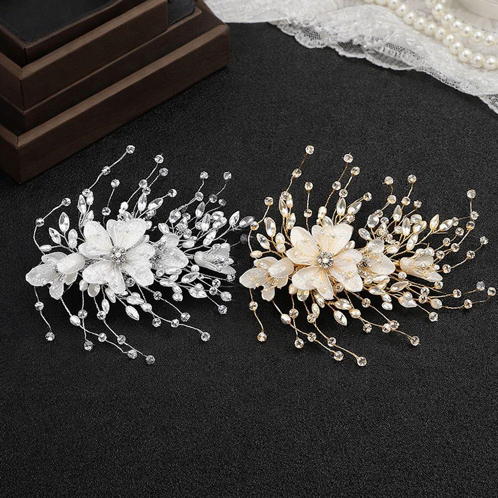 Fashion Shiny Crystal Beads Hair Clips Handmade Fairy Flower Fairy Flower Headpieces Hair Styling Jewelry Side Clips for Bride