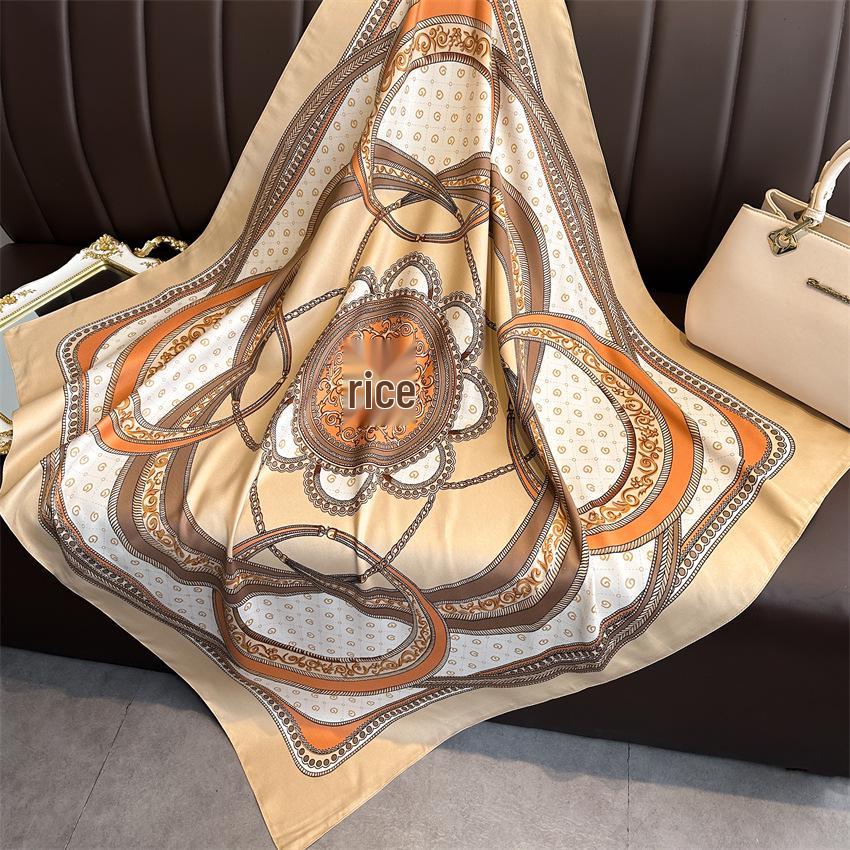 Versatile British-Style Silk Square Scarf - 90cm Solid Color Shawl & Headscarf