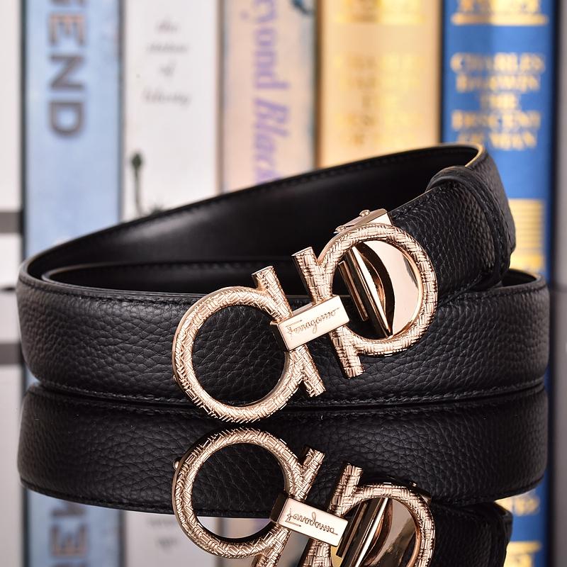 Salvatore Ferragamo 3.3cm Cowskin Men's Belt Luxury Brand Designer Belt Suit Jeans Formal Brand