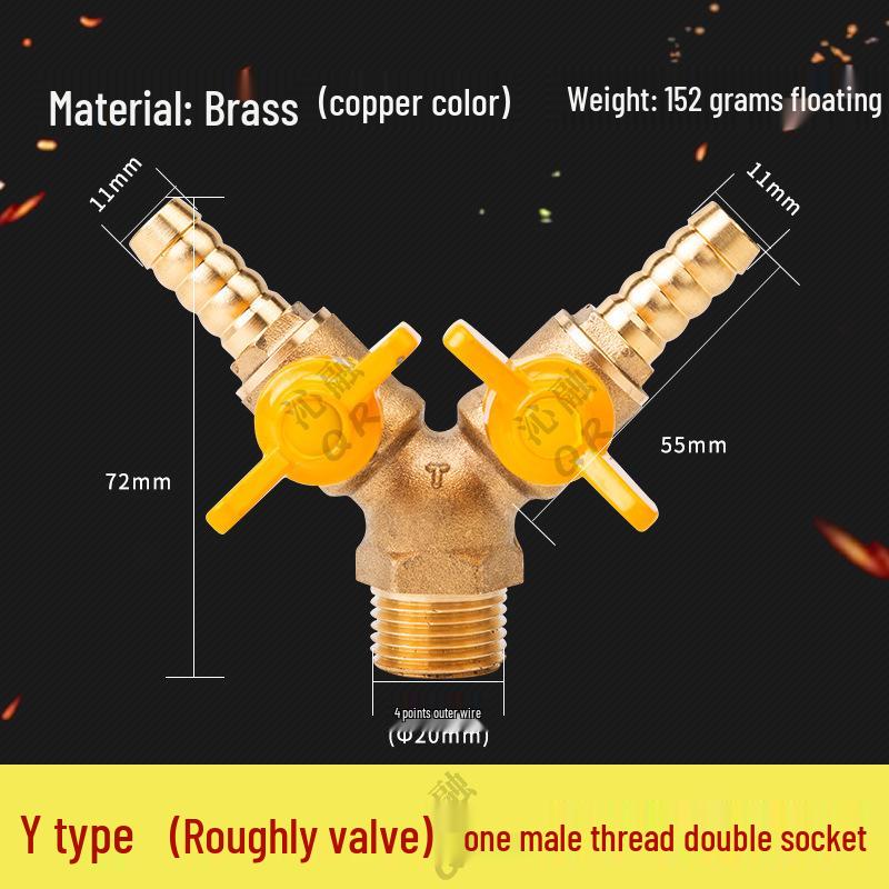 Thickened All-Copper 4-Point Natural Gas Ball Valve with Internal/External Thread and Single Nozzle Tee Switch