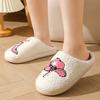 Fashion Cute Pink Floral Printed Plush Slippers for Women Soft Warm Non Slip Indoor Home Shoes Woman Comfortable Fluffy Winter Slippers