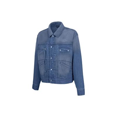 Джинсовая куртка с длинными рукавами и принтом букв Li Ning, синяя, унисекс, AJDT069-3