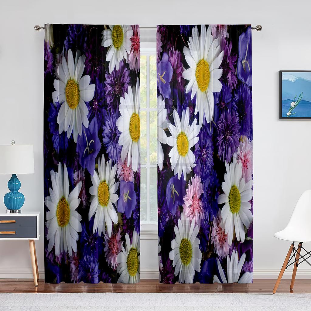 Весенние цветущие фиолетовые цветы, прозрачная вуаль, шторы для кухни, гостиной, спальни, современный декор, тюлевая занавеска, обработка окна
