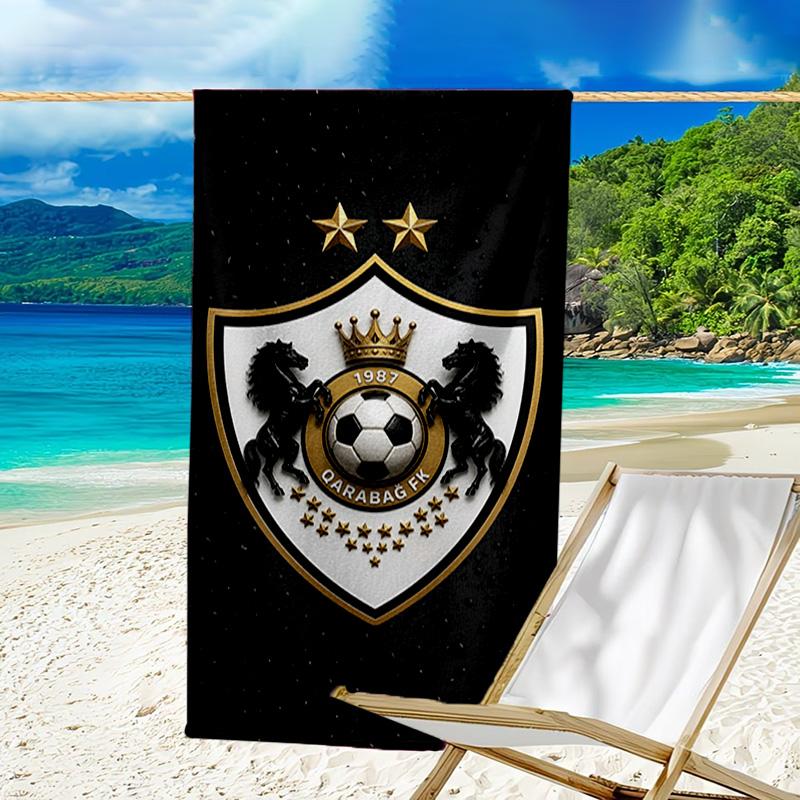 Qarabag Golden Crested Football Emblem Microfiber Beach Towel, Lightweight And Quick-Dry, for Summer Travel, Beach Essential, Swimming Pool