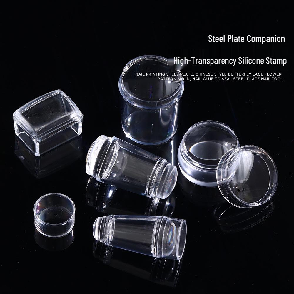 Силиконовый штамп для нейл-арта с крышкой и стальной пластиной-шаблоном для стемпинга