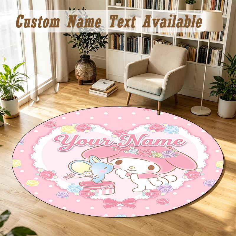 My Melody Personalized Round Rug Support Custom Name, Soft Home Decor Mat
