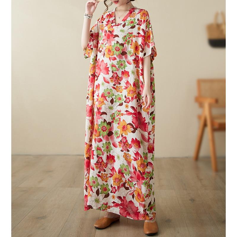 DIMANAF Women 2024 Plus Size Spring Summer Oversize Style Dress Beach Elegant Floral Long Dress Oversize Basic Loose Dress Plus Size