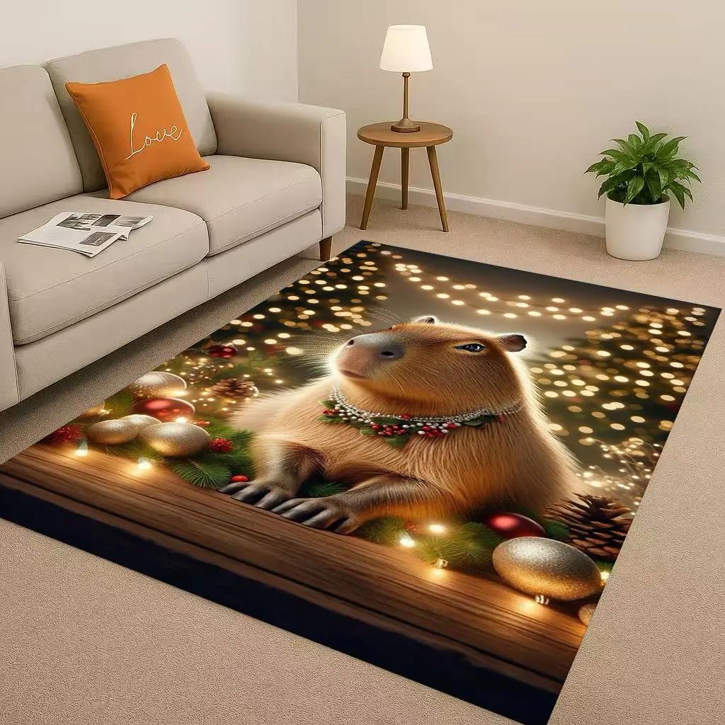 3D Cute Capybara Art Cartoon Living Room Non-Slip Area Rug Soft Carpet for Bedroom Playroom Sofa , Easy Clean Home Decor Doormat