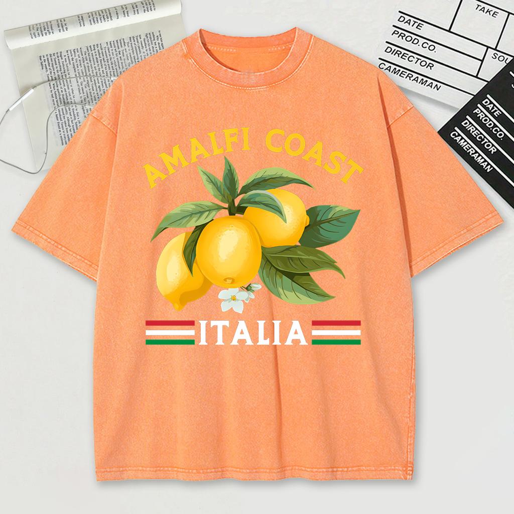 Amalfi Coast Italia Design Snow Wash T-Shirt Mens Summer Comfortable Short Sleeve Loose Unisex Cotton Tops Trendy Top