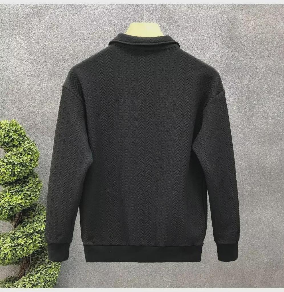 Men's Trendy Solid Color Long-Sleeve Polo Shirt - Casual Lapel Sweatshirt for Spring & Autumn