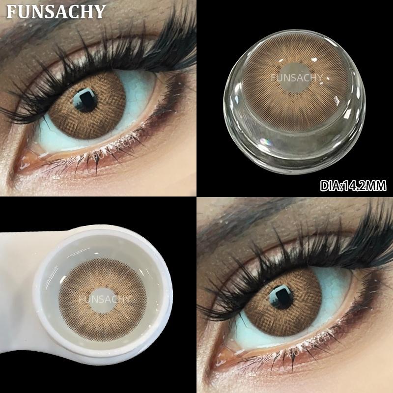 FUNSACHY 1 Pair Grey Colored Contact Lenses Natural Color Brown Lenses for Eyes Blue Cosmetics Pupil Eye Makeup Lens Yearly Use