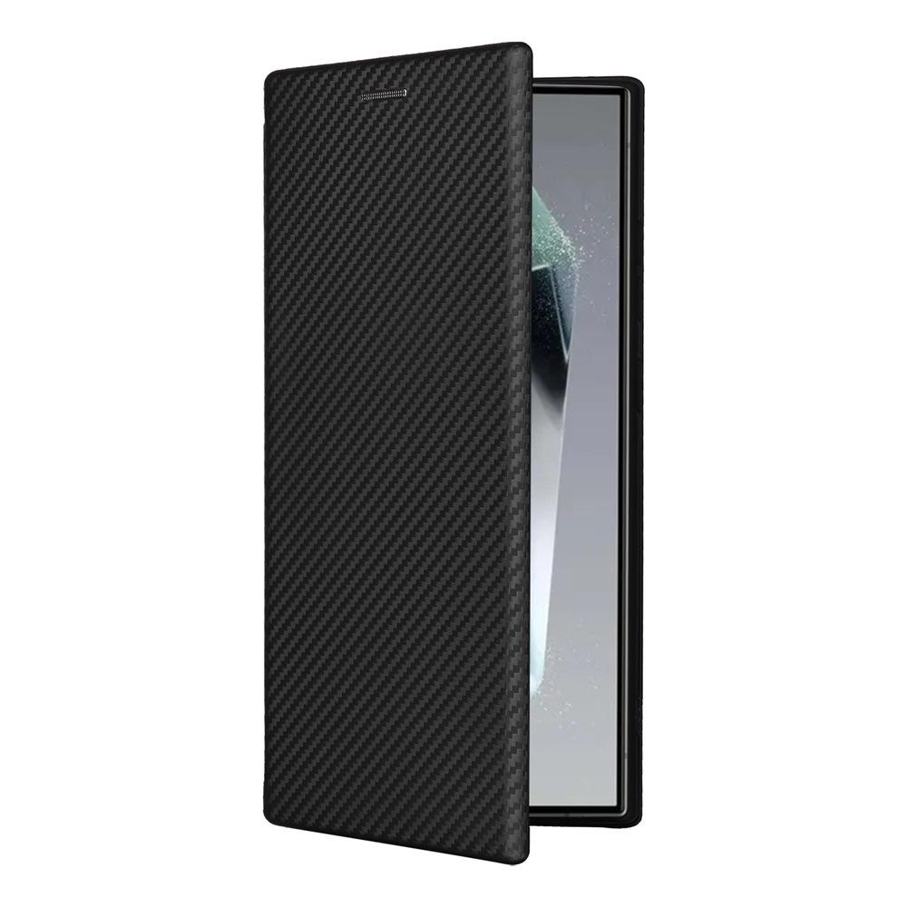 Чехол-книжка из кожи с карбоновыми элементами для Samsung S24 Ultra.