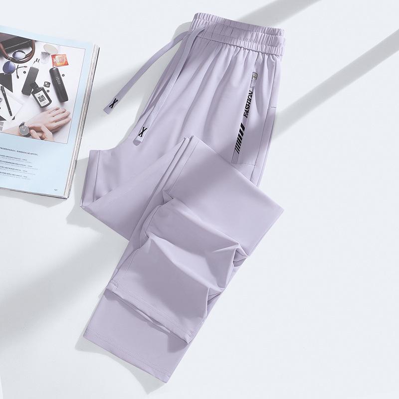 Men's Thin Ice Silk Summer Joggers: Breathable, Quick-Drying, Sun-Protective Running and Sports Pants for Outdoor Activities