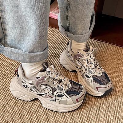 Платформенные кроссовки «папины кроссовки» женские весна 2025 новые универсальные ретро увеличивающие рост повседневные сетчатые дышащие кроссовки